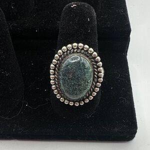 Sterling Silver Green Azurite Oval Statement Ring